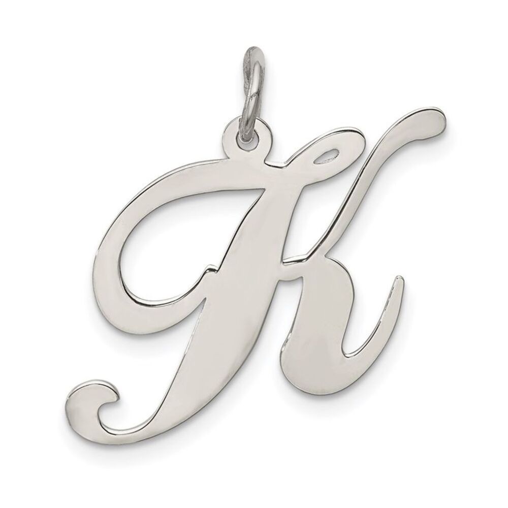 Sterling Silver, Ella Collection, LG Fancy Script Initial K Pendant